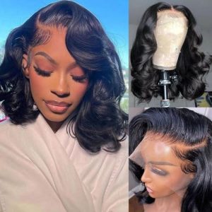 14 Inch Short Bob Wig Human Hair Wigs For Black Women 13x4 Glueless Lace Front Wigs Pre Plucked Transparent HD Brazilian Body Wave Lace Frontal Wigs Loose Wavy Human Hair Wig