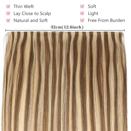 ABH AMAZINGBEAUTY HAIR Weft Hair Extensions Human Hair Sew in Highlighted Hand Tied Weft Hair Extensions Remy Human Hair 50 Gram, Chocolate Brown With Caramel Blonde Highlights Color P4-27, 18 Inch - Image 6