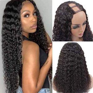 Deep Wave U Part Wig Human Hair for Women 12A Grade Brazilian Virgin Deep Curly Upart Wig Human Hair Wigs 150% Density Glueless Full Head Clip in Half Wig U Shape Wig Natural Color (22 Inch)