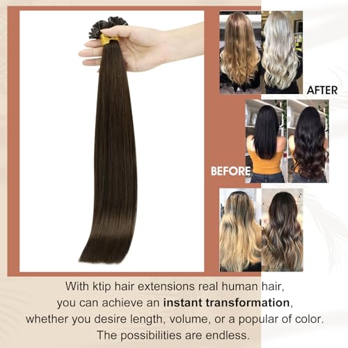 Full Shine Human Hair Extensions Ktip Hair Extensions Color 2 Brown Ktip Human Hair Extensions Real Remy Hair 18 Inch Prebonded Hair Extensions 50Gram Natural Straight Hair Extensions for Women - Image 2