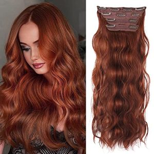 20-Inch Auburn Clip-In Hair Extensions 4 Piece Set Synthetic Fiber Long Body Wave for Women