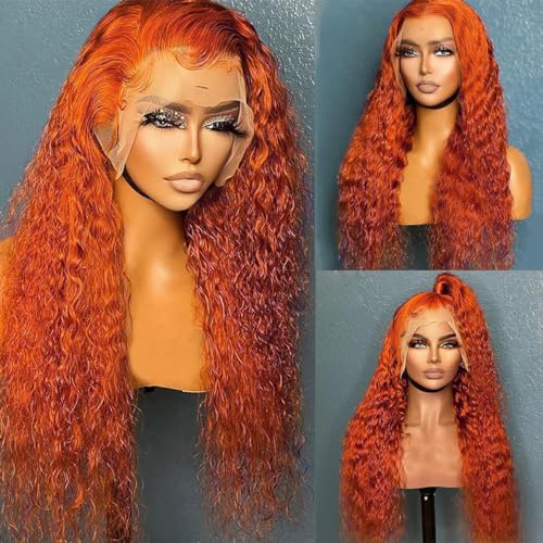 Brennans Ginger Burnt Orange Human Hair Wig Water Wave Lace Front Wigs 22 Inch Deep Wave Glueless Wigs Human Hair for Black Women Pre Plucked 13x4 Lace Frontal Wigs Brazilian Human Wigs 180% Density - Image 4