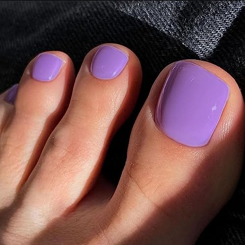 Purple Press on Toenails Solid Square Fake Toenails Glossy Press on Toes Nails Short Acrylic Glue on Toe Nails Cute False Toenails Toe Nails Press on Summer Beach Artificial Toenails for Women 24PCS