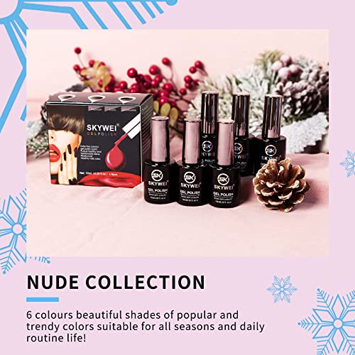 Gel Nail Polish Set 6 x 10 ML Nude Gel Nail Kit Milky Khaki Classic Colors UV LED Lights Cure Nail Art Soak off Gels DIY Home Nails Salon Nails Manicure - Image 6