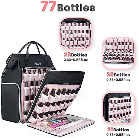 Leudes Nail Polish Organizer Holder 77 Bottles Storage for Nail Techs Supplies Nail Bag Case Backpack with USB Charging Port - Image 3