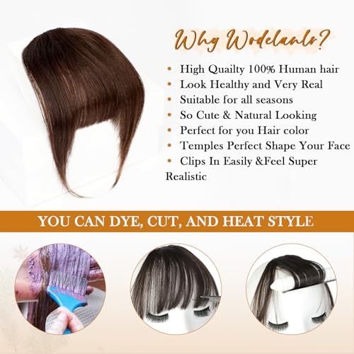 Bangs Hair Clip in Bangs-100% Human Hair Clip On Bangs Dark Brown Clip in Bangs Real Human Hair Fake Bangs Hair Clip In Hair Extenisons With Temples Hairpieces For Women - Image 4