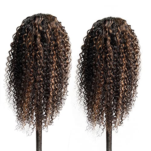 Human Hair Highlights Lace Front Wig for Black Women,13x6 T-Part Lace Wig Deep Wavy 24 Inch Ombre Colored Brown Highlights Curly Human Hair Wig Pre Plucked with Baby Hair Bleached Knots 150% Density - Image 6