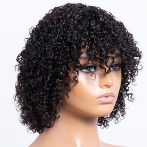human wigs curly wig with bangs 100% brazilian virgin human hair no lace front wigs human hair wig glueless wig for black women 12 inch natural black