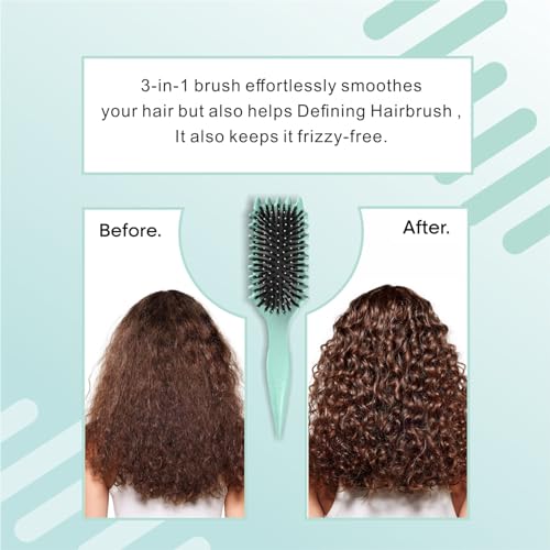 Curly Hair Brush, Curl Defining Brush, Curl Define Styling Brush with Prongs, Boar Bristle Hair Brush for Combing and Shaping Men's and Women's Curls to Reduce Pulling and Curl Separation (Green) - Image 7