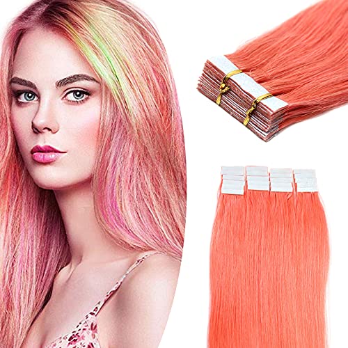 16 Inch Pink Remy Tape-In Hair Extensions Set 10 Pieces