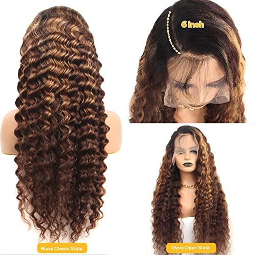 30inch Highlight 13x6 Transparent HD Lace Front Wig Wet and Wavy Human Hair Ombre Honey Blonde Loose Deep Wave Curly Lace Frontal Wigs for Women Pre Plucked with Baby Hair 180% Density - Image 6