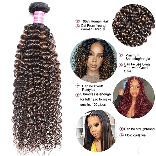 UNICE Brown Highlight Deep Curly 8 10 12 Inch Brazilian Remy Human Hair Weave 3 Bundles Sew In Wig - Image 4