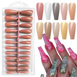LoveOurHome 240pc Soft Gel Coffin Nail Tips Long Ballerina Press on Nails Glossy Colored Artificial Fingernails Full Cover Fake Nail for Gel X Acrylic Nail Design 10 Colors
