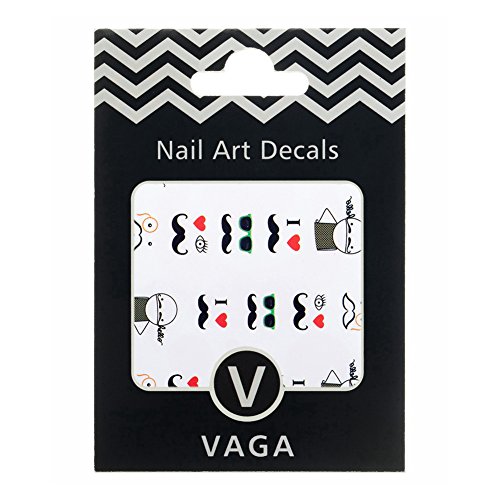 Professional Nail Art Salon Quality Card of 20pcs Stickers / Decals Decorations With Funny French Moustache Faces Designs / Patterns In Black And Red Colors By VAGA - Image 3