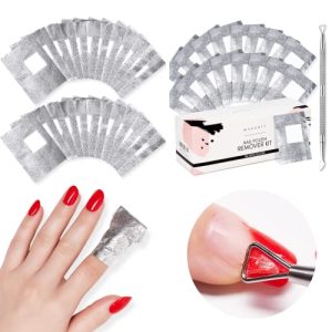 Makartt Soak Off Gel Nail Polish Remover Foil Wraps and Gel Nail Polish Remover Foil Wraps Bundle, 200pcs with Larger Cotton Pad 1 pcs Cuticle Pusher