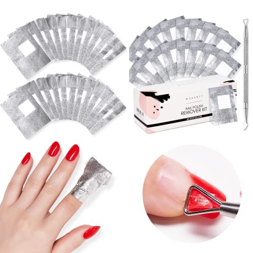 Makartt Soak Off Gel Nail Polish Remover Foil Wraps and Gel Nail Polish Remover Foil Wraps Bundle, 200pcs with Larger Cotton Pad 1 pcs Cuticle Pusher