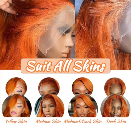 20Inch Ginger Orange Lace Front Wigs Human Hair 180% Density Lace Frontal Body Wave Wig 13x4 Lace Front Human Hair Body Wave Lace Front Wigs for Women Ginger Orange Lace Front Wigs - Image 4