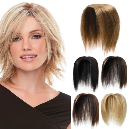 Rose Bud 14 Inch Light Brown Human Hair Clip-In Topper for Thinning Hair
