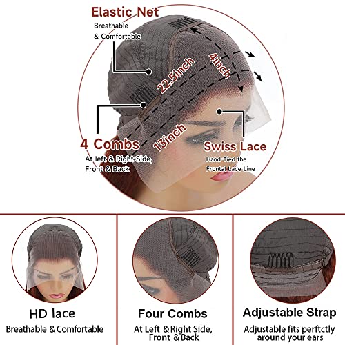 28 Inch Lace Front Wig Human Hair Body Wave Reddish Brown Human Hair Lace Front Wigs 13x4 HD Lace Front Wigs Human Hair Pre Plucked Colored 10A 180% Density Reddish Brown Frontal Wig - Image 5