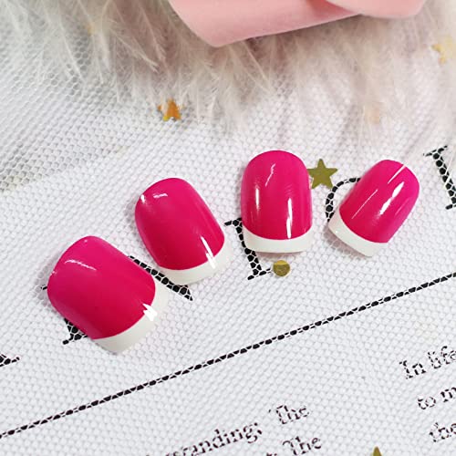 Short Rose Pink White French Squoval Press-On Nail Tips for Full Cover Daily Wear - Image 6