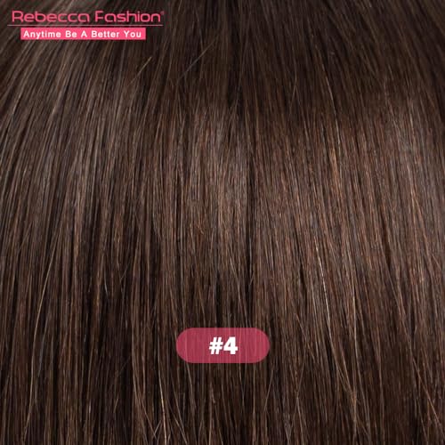 Rebecca Fashion #4 Dark Brown Straight Human Hair Wig with Bangs Ombre Brown Honey Blonde Wigs for Women Glueless Wigs for Beginners, Lazy Girls, Office Worker 18 Inch - Image 6