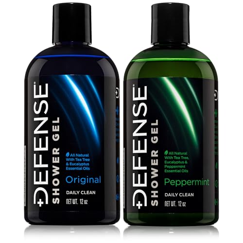 Defense Soap Body Wash Shower Gel 12 Oz Combo Original + Peppermint (Pack of 2) - 100% Natural Tea Tree Oil and Eucalyptus Oil