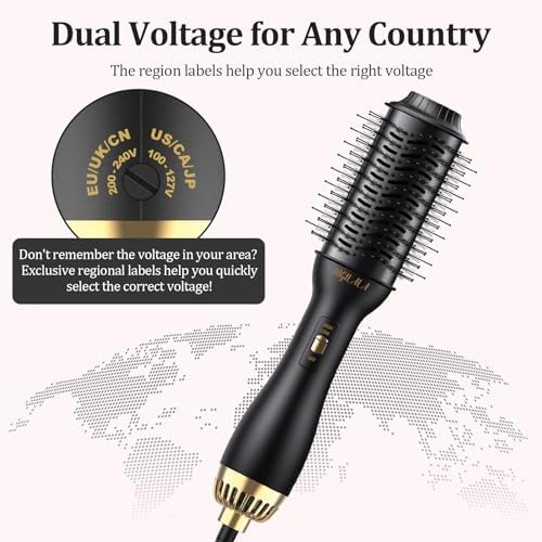 Dual Voltage Hair Dryer Brush for International Travel, Travel Hair Dryer Brush with European Plug, 110V-120V/220V-240V Dual Voltage Hot Air Brush, EU/UK Plug Adapter & Travel Case Included - Image 2