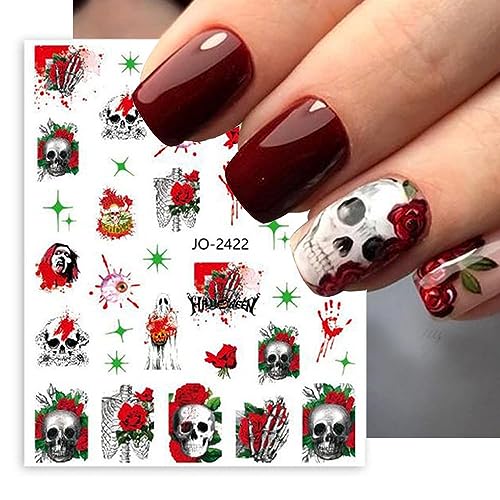 Halloween Nail Art Stickers Decals, 3D Self-Adhesive Nail Decals Halloween Nail Art Supplies Horror Eyes Hand Skull Nail Designs Pumpkin Nail Stickers for Women Girls DIY Nail Art Decoration 6 Sheets - Image 5