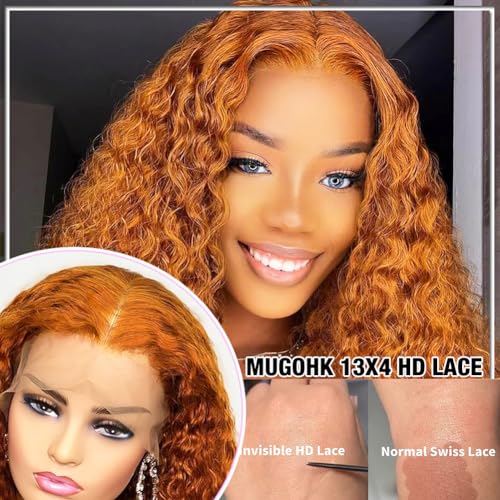Ginger Lace Front Wigs Human Hair 24 Inch Orange Curly 13x 4 HD Lace Closure Wigs Human Hair Pre Plucked Fall Color Ginger Orange Deep Wave Frontal Wigs Human Hair 150% Density for Women - Image 2