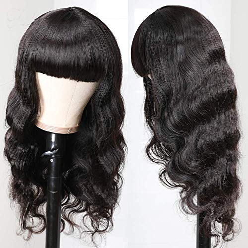 Body Wave Wigs With Bangs Virgin Brazilian None Lace Front Wigs Human Hair Wigs 180% Density Glueless Machine Made Wigs For Black Women (26 inch, body wave) - Image 2