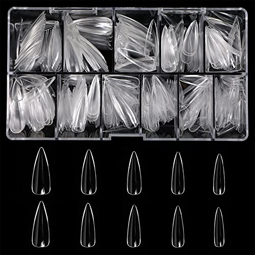 Press On Nails Set with 500pcs Long Stiletto Nail Tips Clear Full Cover 5pcs Nail Glues 1pcs Nail File with Case False Nail Fork Nail Kit Acrylic Nail Kit - Image 3