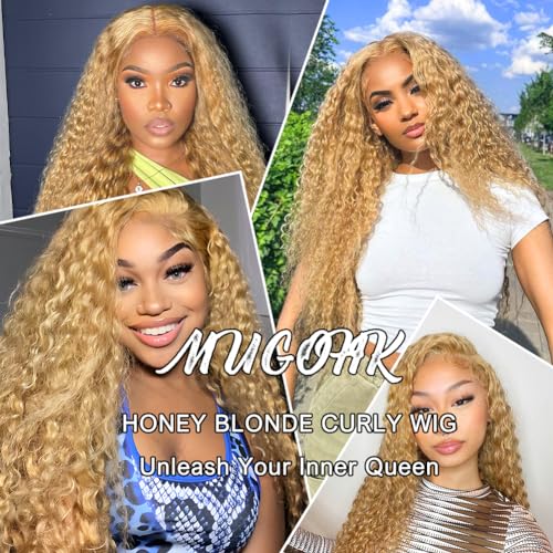 Honey Blonde Curly Wig Human Hair 12 Inch 13x4 Blonde Deep Wave HD Lace Front Wigs Pre Plucked with Baby Hair #27 Color Blonde Water Wave Lace Closure Human Hair Wig 150 Density for Women - Image 7