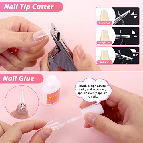 600PCS Clear Coffin Nail Tips Set Qinzave Clear Acrylic Nail Tips with Nail Glue Clear Coffin Nails Tip Full Cover with Nail Display Stand, Cuticle Nail Pusher Remover, Nail Clipper Nail Files Buffer - Image 6