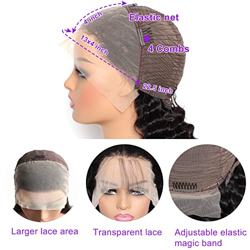 Deep Wave Lace Front Wigs Human Hair 13x4 Curly Lace Front Wig Human Hair HD Lace 20 Inch Glueless Lace Frontal Wigs Human Hair Pre Plucked with Baby Hair 180% Density Curly Wigs for Black Women - Image 4