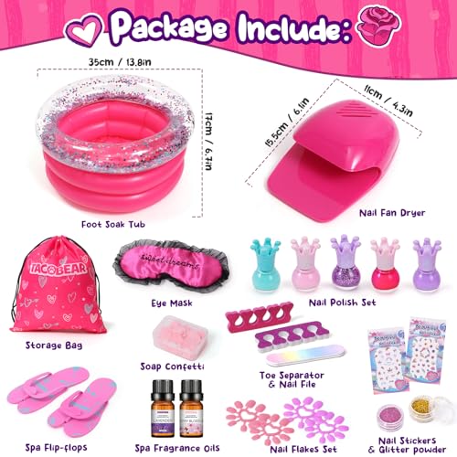 Tacobear Kid Foot Spa & Nail Art Kit, Foot Spa Day Girl Stuff, Massage Foot Soak Pool and Nail Dryer, Girl Gift for 5 6 7 8-12 Year Old Toys, Christmas Birthday Gifts for Children - Image 2