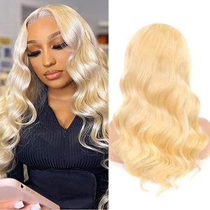 613 Blonde Body Wave Lace Front Wig Human Hair 13x4 Lace Front Wigs for Women 150% Density 9A Brazilian Virgin Human Hair Body Wave Wig with Baby Hair Pre Plucked Natural Hairline 18 Inch