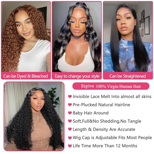 180 Density Deep Wave Lace Front Wigs Human Hair HD Transparent Wet and Wavy Glueless Wigs Pre Plucked with Baby Hair 13x4 Curly Lace Frontal Wigs for Black Women 20 Inch - Image 5