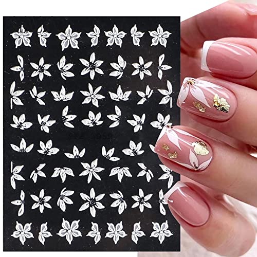 6 Sheets White Flower Nail Art Stickers 5D Nail Art Decals Acrylic Nail Art Supplies Embossed Engraved White Floral Design for Women Girl Nail Art DIY Decorations Accessories. - Image 4