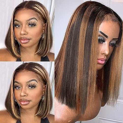 Wear and Go Glueless Wig Highlight Bob Wigs Human Hair 4X4 HD Lace Front Bob Wig 1b/27/30 Ombre Brown Colored Human Hair Bob Wigs for Women 150 Density Ready to Go Closure Wigs Human Hair Pre Plucked with Baby Hair 8 Inch - Image 4