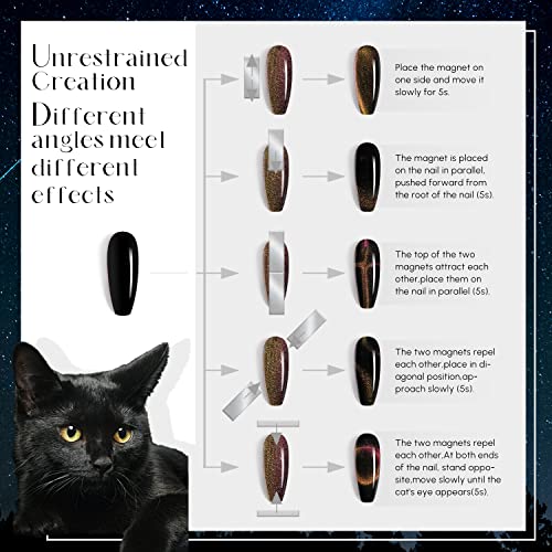 Aokitec 8ML*6 9D Cat Eye Gel Nail Polish Kits With Black Gel Polish And Magnetic Galaxy Glitter Holographic Shimmer Magic UV LED Soak Off Gel For Nail Art - Image 6