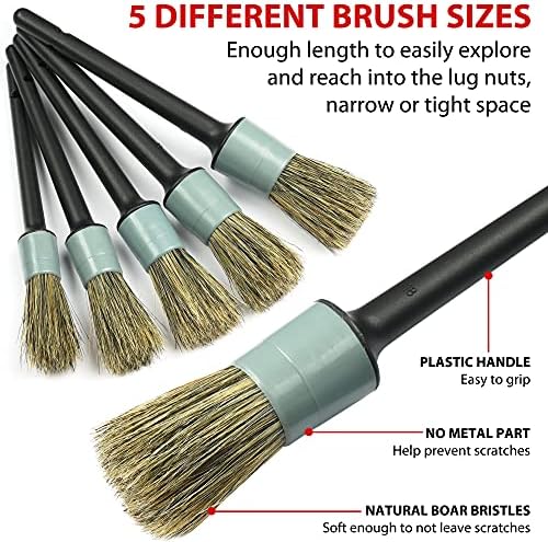 TAKAVU 12-Piece Natural Boar Hair Car Detailing Brush Set with Microfiber Towel Included - Image 2