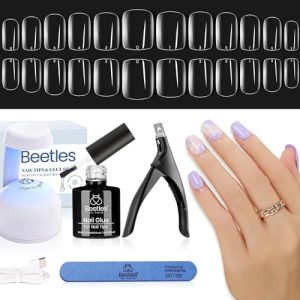 Beetles Builder Nail Gel 12 Pcs, 8-in-1 Pink Pastel Nude Gel with Beetles Gel Nail Kit Easy Nail Extension Set 240Pcs Pre shaped Short Square Soft Gel Nail Tips