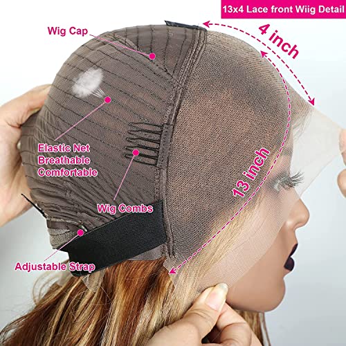 Highlight Lace Front Wig Human Hair 13x4 Honey Blonde HD Lace Front Wig Human Hair Pre Plucked 200% Density Straight Ombre Lace Front Wigs Human Hair Wigs for Women (22inch,4/27 13X4 Wig) - Image 4