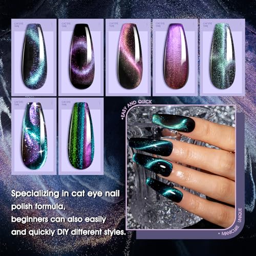 ROSALIND Cat Eye Christmas Gel Nail Polish Set, 20 Mini Colors Glitter Purple Shiny Gray Blue Magnetic Effect Sparkle Winter Gel Polish Gifts for Women, Need Uv Lamp - Image 3
