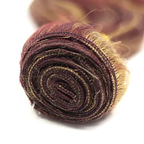 P27/99J Bundles Burgundy Body Wave Human Hair Bundles 20 22 24 Inch Brazilian Two Tone Blonde Mixed With Burgundy Bundles Human Hair Unprocessed Virgin Hair 3 Bundles 99j Bundles Hair Extensions - Image 4