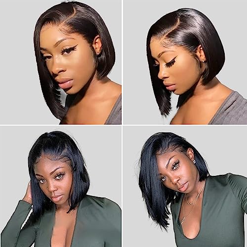 12 Inch Bob Wig Human Hair 13X4 HD Lace Front Wigs Human Hair Deep Side Part Wig Pre Plucked Natural Hairline 100% Brazilian Virgin Human Hair with Baby Hair Frontal Wigs 180 Density - Image 4