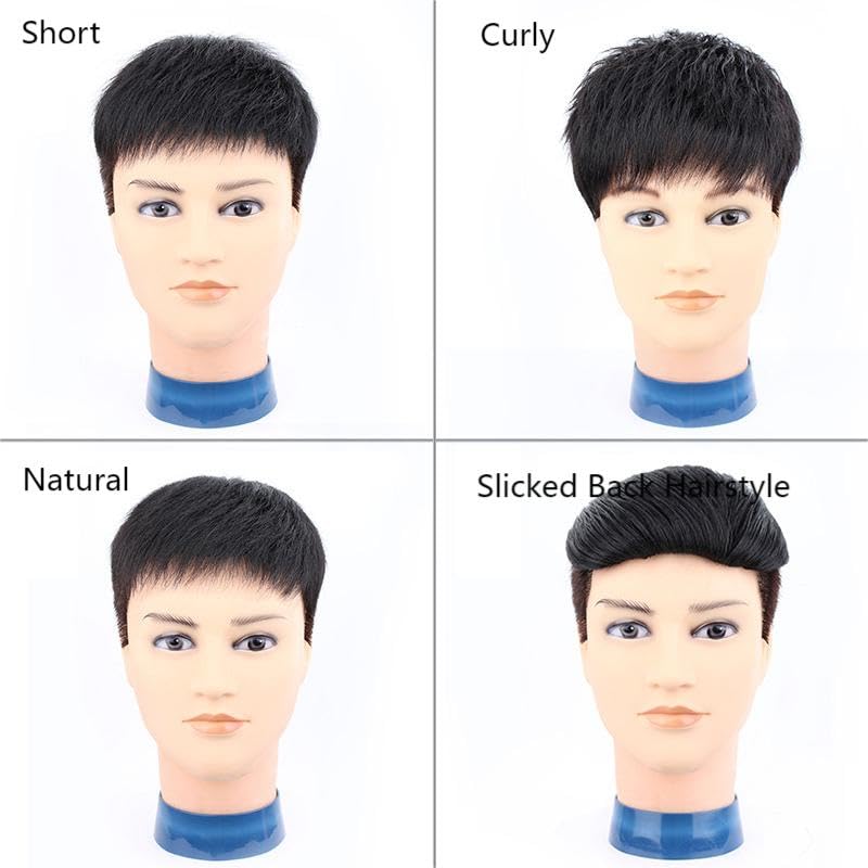 Mens Wigs, Soft Thin Skin Wig Replacement Hair Piece, Natural Black Toupee Replacement System for Covering Receding Hairline,Short,16x18cm - Image 3