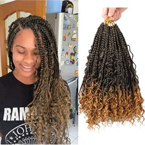 LMZIM 12 Inch Goddess Box Braids Crochet Hair Bohomian Crochet Box Braids Curly Ends 8 Pack 3X Crochet Braids Synthetic Braiding Hair Extension (12inch(pack of 8), T1B/27）