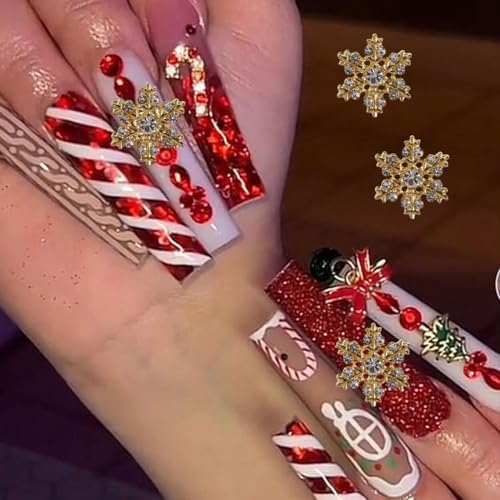 Christmas Nail Art Charms- 12Pcs Gold Silver Elk Snowflake Nail Charms D Alloy Shiny Designs Snow Elk Nail Gems with Rhinestones Winter Christmas Charms for Acrylic Nails Women DIY Manicure Supplies - Image 6