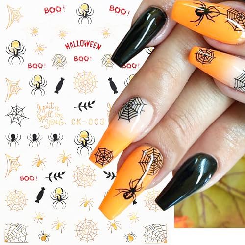 6 Sheets Halloween Nail Art Stickers Bronzing Gold Ghost Decals Stickers 3D Self-Adhesive Star Skull Nail Sticker Luxury Pumpkin Spider Witches Design Nail Supplies for Girls Acrylic Nail Decoration - Image 4